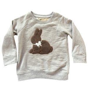 Monica + Andy light gray sweatshirt with embroidered bunny appliqué